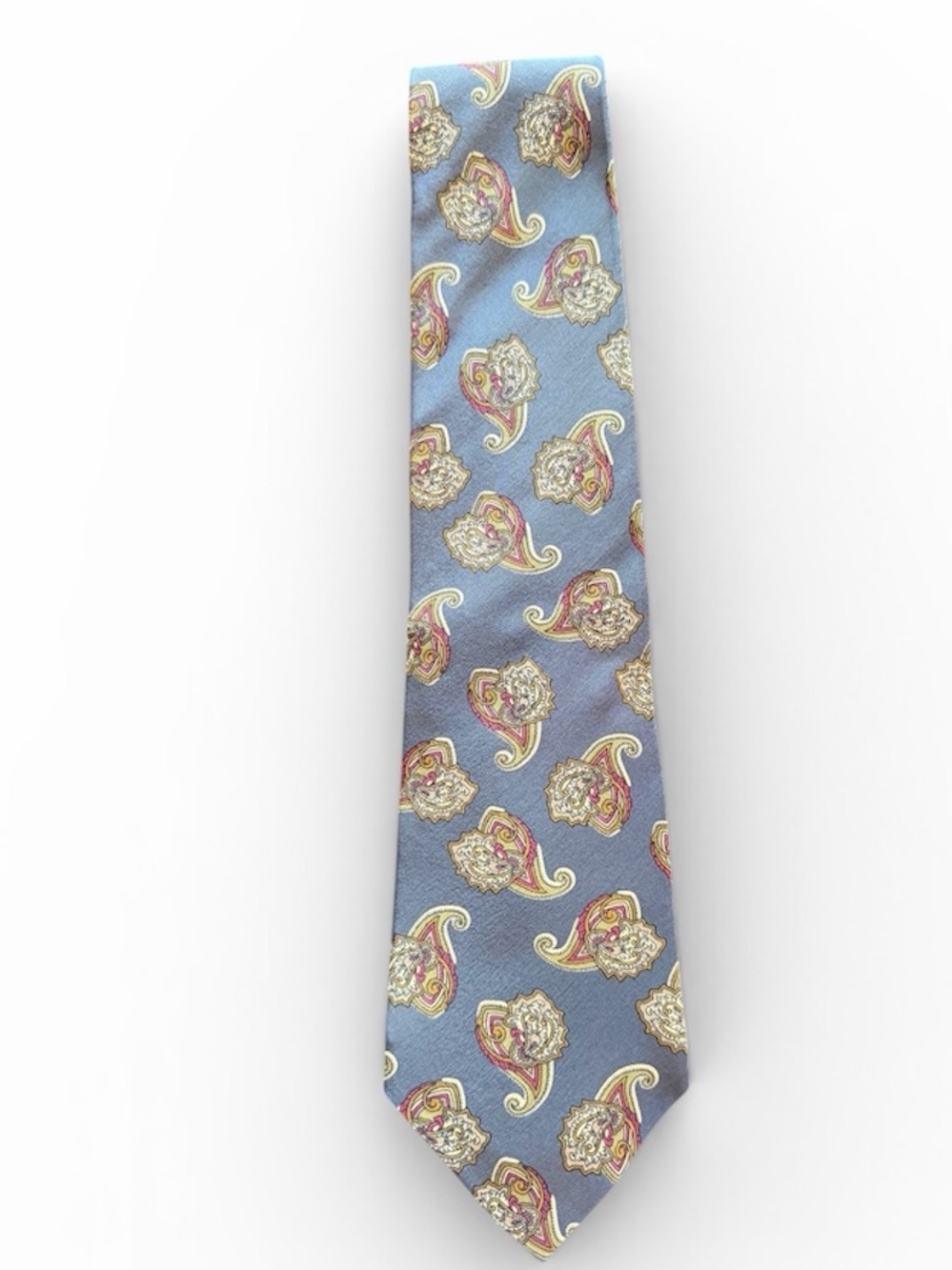 Vintage Oscar de la Renta Couture Steel Blue Paisley Silk Tie